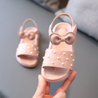 权小威女童凉鞋2021新款夏季小女孩鞋子儿童软底蝴蝶结女宝宝沙滩鞋