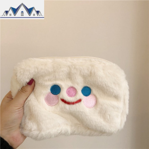 韩国ins可爱软萌毛绒绒云朵笑脸化妆包洗漱包手拿包零钱包收纳包 三维工匠