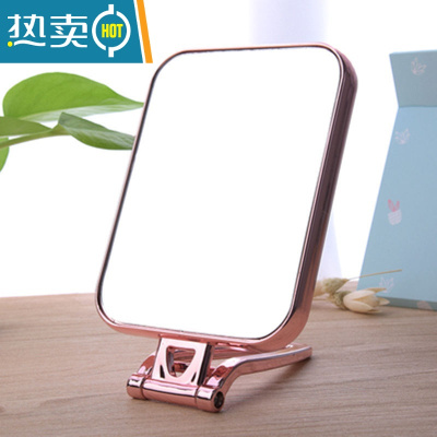 敬平台式双面镜新款便携化妆镜子梳妆不锈钢镜子宿舍家用网红家具用品 玫瑰金方形双面镜 长宽14.5*11.5cm便携式用镜