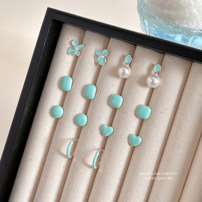 薄荷色滴胶甜美爱心耳钉女s925纯银森系花朵耳饰简约耳坠百搭耳环送女朋友老婆情人节七夕生日礼物