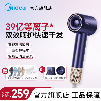 美的(Midea)高速电吹风 等离子护发吹风筒 儿童可用吹风机 智能数显屏 FG505宝石蓝