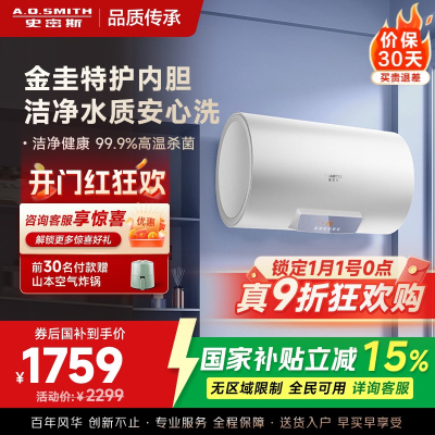 AO史密斯佳尼特 60升电热水器 金圭内胆8年免费包换 变频速热 大屏 CTE-80JC0 储水式