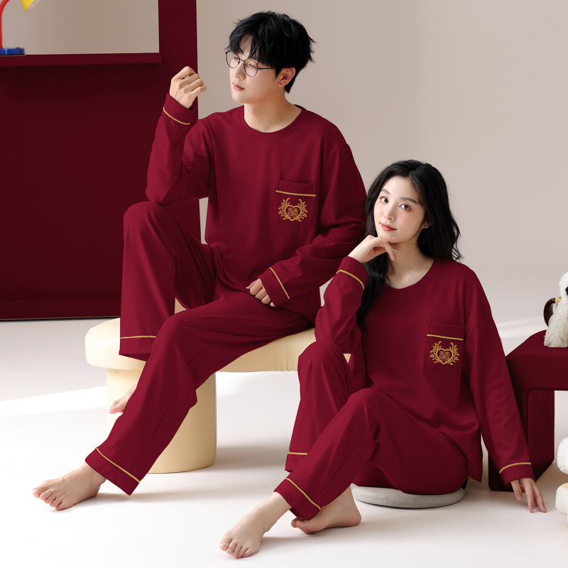 情侣睡衣春秋冬季棉质本命年喜庆结婚红色一男士一女士家居服套装