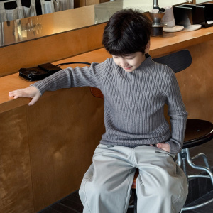 童酷男童冬季新款韩版半高领宝宝针织衫纯色坑条打底儿童毛衣