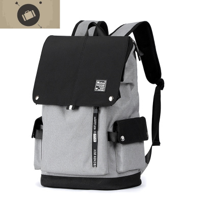 男士双肩包大学生潮牌大容量旅行背包高中初中学生书包男时尚潮流艾狄伊娃灰色标准版
