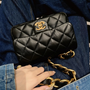 MKJ欧美时尚百搭粗链条方胖子菱格黑色法式腋下包 轻奢高级质感小众ins女2023新款