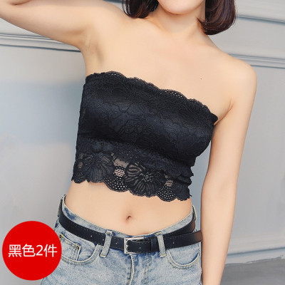 HLCOMAN蕾丝性感抹胸防走光聚拢裹胸式文胸无肩带内衣背心短款女夏带胸垫抹胸