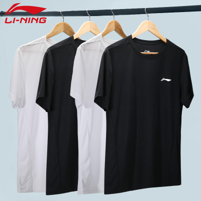 李宁速干短袖T恤夏季新款圆领休闲健身服运动服透气宽松黑色半袖