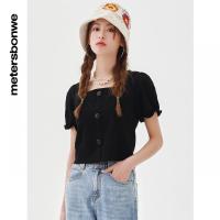 [1件5折价:69.5]美特斯邦威针织短袖T恤女百搭夏季简约舒适方领女士上衣