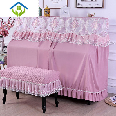 御蓝锦现代简约布艺蕾丝钢琴罩钢琴防尘罩全罩欧式中开钢琴半罩清香花语-紫色（）加大+单人凳（升降）