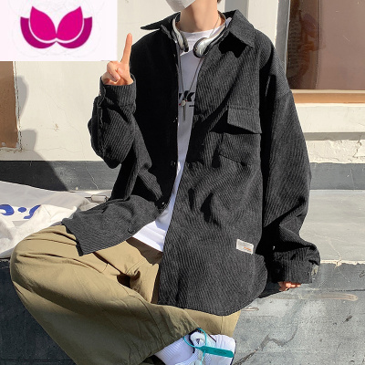 七斓灯芯绒衬衫男2022新款ins港风原宿百搭休闲潮牌衬衣痞帅外套
