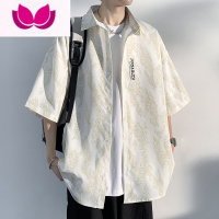 七斓美式休闲短袖衬衫男夏季hiphop痞帅日系内搭打底衬衣外套