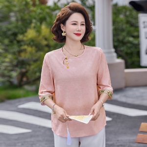 夏季新款妈妈装洋气中老年女士休闲上衣40-60岁国风小衫50岁女装