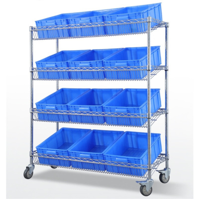 易企采 斜网四层长150宽45高160CM无框 斜兜式移动线网仓库置物架分拣拣货配货物流周转车展示架