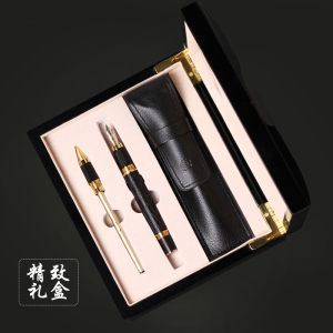 英雄(HERO)钢笔黑檀木雕纹轻奢12K金笔尖 商务办公礼品套装墨水笔二合一8101 黑色