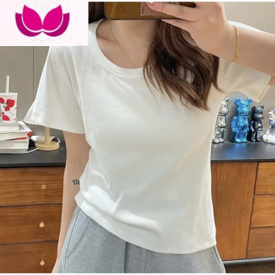 七斓2023夏季新款 水滴U领T恤女宽松百搭短款螺纹棉基础色短袖打底衫