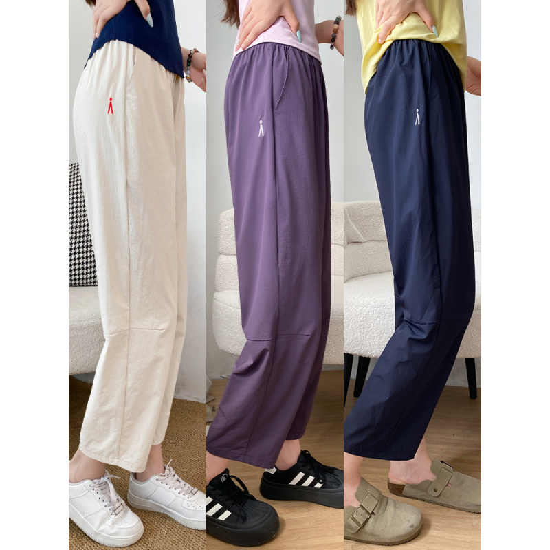 冰丝速干运动裤女夏季新款大码宽松防晒哈伦裤轻薄款九分休闲裤子