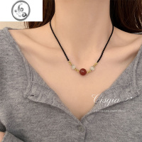 JiMiCISYIA 红玛瑙猫眼石情侣编织绳项链女夏轻奢小众设计高级锁骨链
