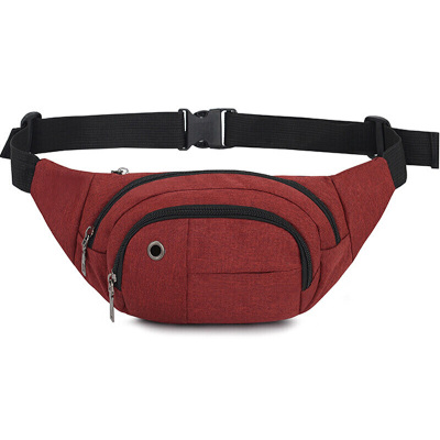腰包男帆布多功能防水耐磨牛津布大容量生意收钱包新款韩版女腰包-定制美酒红带前小隔层美酒红带前小隔层