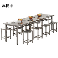 苏悦丰不锈钢餐桌学生食堂公司职员户外桌椅组合2米餐桌+8把椅