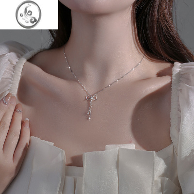 JiMi925银银蝴蝶结项链女气质简约锁骨链小清新森系2023新款流苏颈链