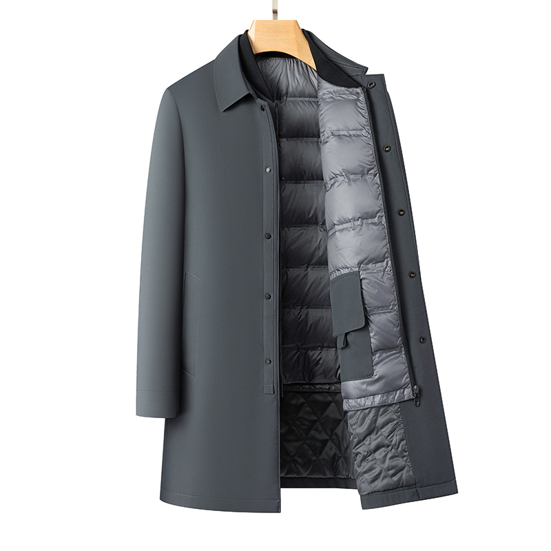 一衣三穿秋冬新款90白鸭绒长款羽绒服脱卸内胆羽绒大衣爸爸装外套