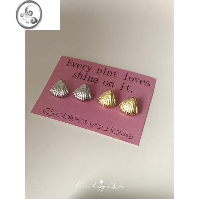 JiMi「法式贝壳」ins博主fever同款高级感百搭气质金银色贝壳耳钉耳夹