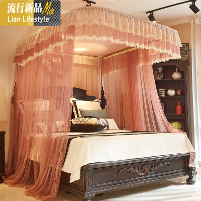 u型导轨蚊帐三开新款蚊帐加密加厚轨道1.5米1.8m双人家用公主风 三维工匠