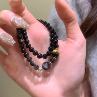 黑曜石虎眼石天然水晶手串补水情侣双圈手链男女生高级感配饰
