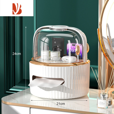 三维工匠创意可爱纸巾盒客厅轻奢多桌面收纳盒弹簧抽纸盒家用简约 象牙白升级款[双层收纳]