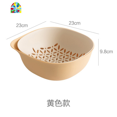 创意双层洗菜盆厨房塑料洗菜篮子客厅果盘家用水果盆水果篮 FENGHOU 灰绿色挂耳款式