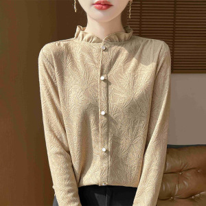 半高领花边领长袖衬衫女装春秋配西装内搭小衫叠穿打底衫上衣