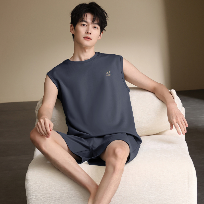 夏季新款纯棉男士睡衣背心短裤两件套套装高级感透气可外穿家居服