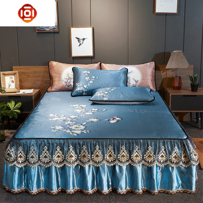 床裙凉席三件套1.8米床罩冰丝席可水洗折叠1.5床罩床套席子三维工匠