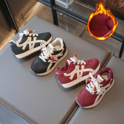 儿童皮面德训鞋秋冬加绒新款百搭舒适保暖阿甘鞋复古运动鞋