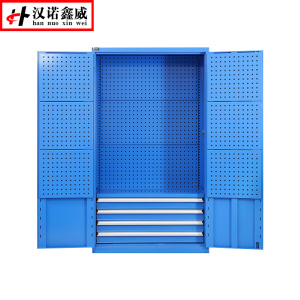 汉诺鑫威重型双开门工具柜车间储物柜抽屉式带挂板工具柜五金存放柜铁皮柜零件柜 蓝色工具柜