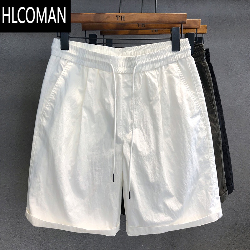 HLCOMAN极简高质感冰棉凉感白色休闲短裤男士薄款裤子2025宽松五分裤西裤