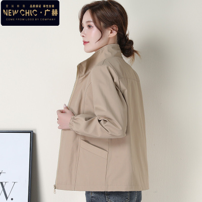 广赫立领外套女短款带里衬春装上衣二八月休闲时尚百搭气质小个子风衣风衣