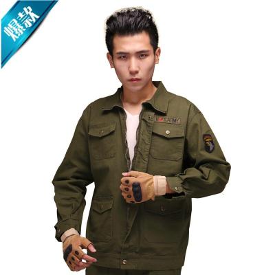 2019新款春季工作服套装男士劳保服电焊车间厂服帆布牛仔耐磨防烫军绿色
