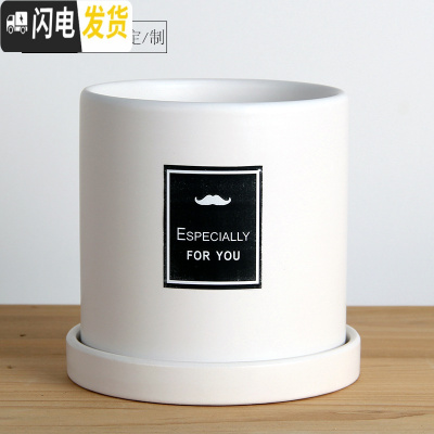 三维工匠简约圆柱ins北欧风格带托盘室内 哑光白(FORYOU)防水贴纸 中号&middot;口径12cm高13花盆容器