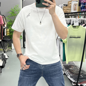 高品质夏季新款时尚休闲短袖T恤男士潮流百搭半袖简约印花T恤上衣