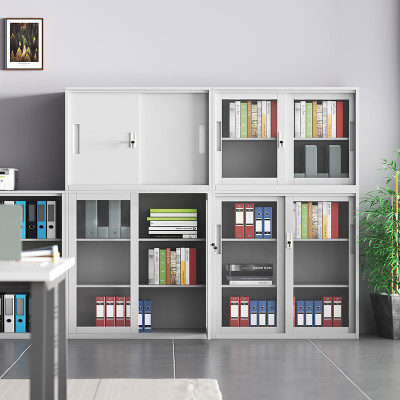 域赢文件柜办公柜储物柜资料柜钢制铁皮柜矮柜铁门移门柜900*400*1090