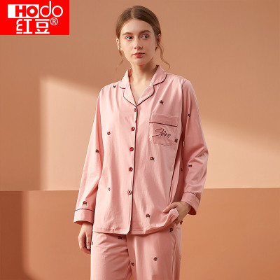 红豆女士纯棉睡衣长袖全棉印花春夏宽松甜美家居服套装