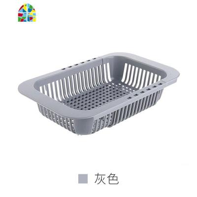可伸缩水厨房水池洗菜盆滤水篮洗碗池洗水果沥水架置物架 FENGHOU 灰色可调节洗菜篮洗菜篮