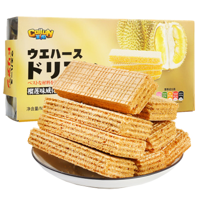 免邮零食-彩伦榴莲味威化饼干零食165g*1盒榴莲味夹心饼干茶点儿童解馋零食办公室零食榴莲味165g