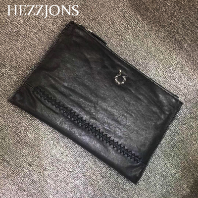 赫泽琼斯HEZZJONS新品真皮男士手拿包进口植鞣牛皮手包青年商务休闲潮流手腕包男神奢侈品手机包