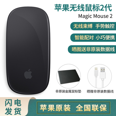 Apple苹果原装妙控蓝牙无线充电鼠标二代mac台式笔记本办公鼠标MagicMouse2深空灰色+金属鼠标垫
