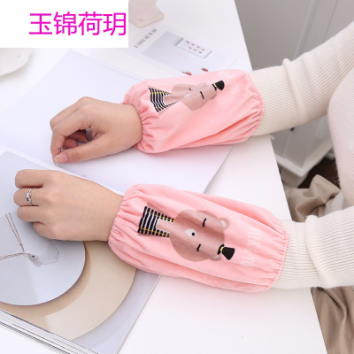 韩版成人女士短款时尚袖套冬天防污保暖毛绒刺绣套袖中学生护袖套