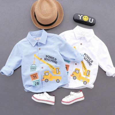 儿童长袖衬衫全棉18新春款男童纯棉白色衬衫上衣宝宝卡通休闲衬衣