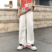 YANXU黑色牛仔裤男夏季新款潮牌ins高街百搭休闲阔腿港风纯色直筒长裤